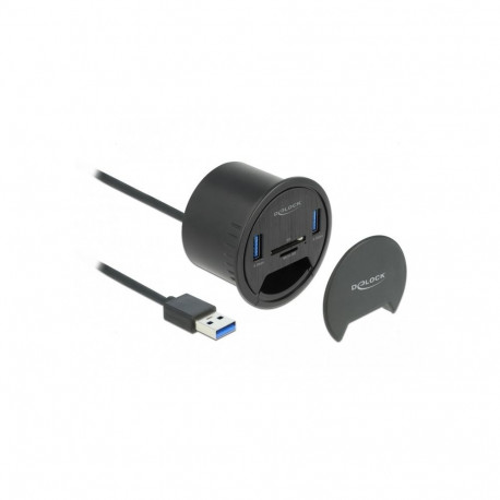 "DELOCK 2 Port Tisch-Hub 2x SuperSpeed USB Typ-A und Card Reader fur SD und Micro"