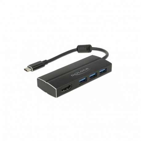 "DELOCK USB 3.1 Gen 1 Adapter USB Type-C zu 3 x USB 3.0 Typ-A Hub + 1 x HDMI DP Alt Mode 4K 30 Hz"