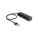 "DELOCK HUB USB 3.0 3 Port extern + 1 x Gigabit LAN Port schwarz"