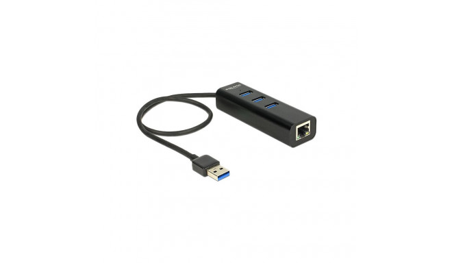 "DELOCK HUB USB 3.0 3 Port extern + 1 x Gigabit LAN Port schwarz"