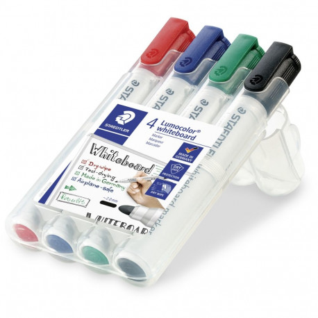 STAEDTLER Lumocolor 4 tk, ümara otsaga, must, sinine, roheline ja punane, Polyprop