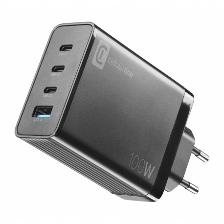 "Cellularline Multipower Nano 100W Reiselader 4 Port GaN Black"