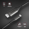 AXAGON RVC-HI2MC USB-C–HDMI 2.0 adapter 4K/60Hz alumiiniumist – 1,8 m