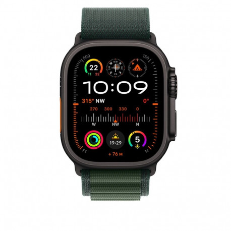 Apple 49mm tume roheline Alpine Loop – keskmine – must titaanviimistlus