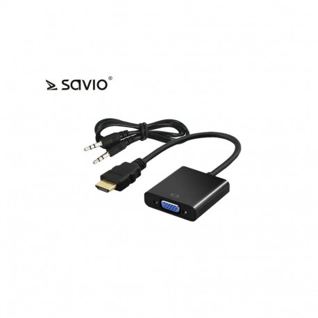Savio HDMI adapter - D-Sub (VGA) + Jack 3.5mm VGA | HDMI, 3.5 mm stereo male x2, 0.2 m, black