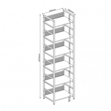 Shelf HECTOR 60x28xH187cm, ash/black