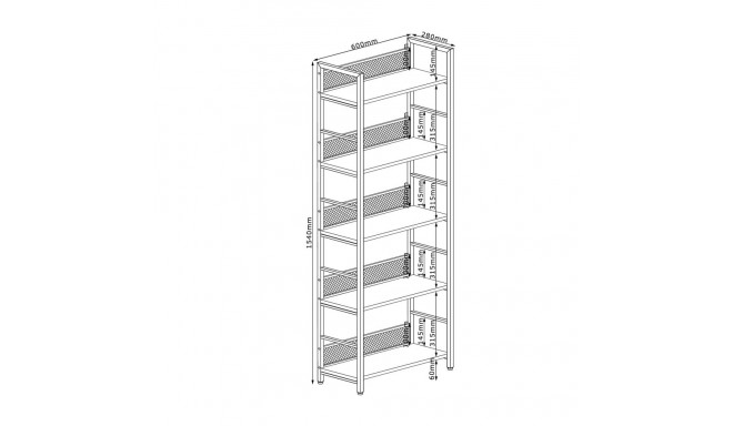 Shelf HECTOR 60x28xH154cm, ash/black