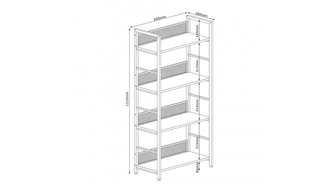 Shelf HECTOR 60x28xH121cm, ash/black