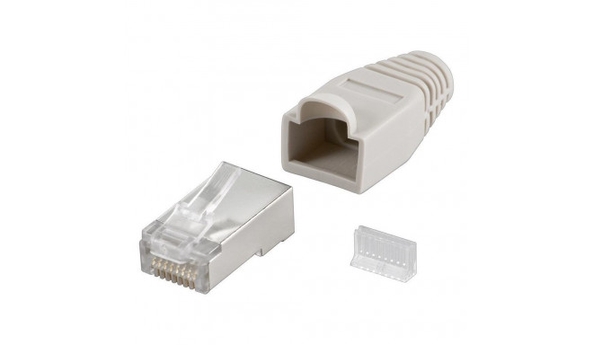 Goobay 68746 RJ45 plug, CAT 5e STP shielded with strain-relief boot, grey