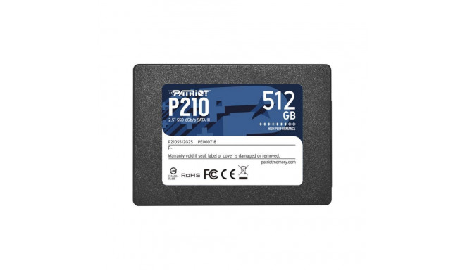 Patriot SSD||P210|512GB|SATA 3.0|Write speed 430 MBytes/sec|Read speed 520 MBytes/sec|2,5"|TBW 240 T