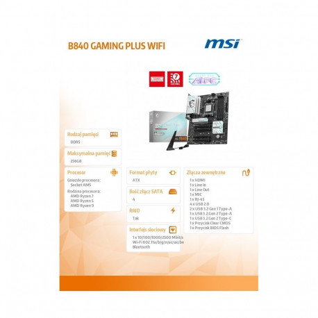 B840 GAMING PLUS WIFI 4 DDR5 AM5 ATX emaplaat