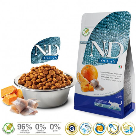 Dry Cat Food - Farmina N&d Ocean Herring & Pumpkin, 1.5kg Orange