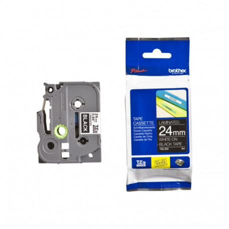 Brother TZe-355 (TZE355) Laminated Labelling Tape Cassette, White On Black 24mm, 8m