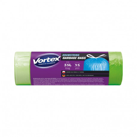 BAGS GARBAG VORTEXDRAWSTR GREN 35L 15PC