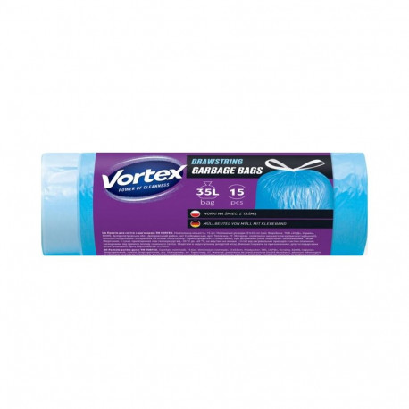 BAGS GARBAG VORTEXDRAWSTR BLU 35L 15PCS