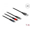 DeLOCK USB Charging Cable 3 in 1 Type-A to Lightning / Micro USB / USB Type-C 1 m 3-coloured