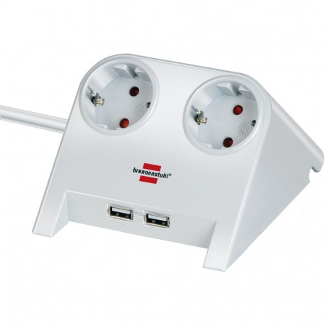 Desktop-Power Steckdosenleiste 2-fach (weiß (glänzend), 1,8 Meter, 2x USB-A)