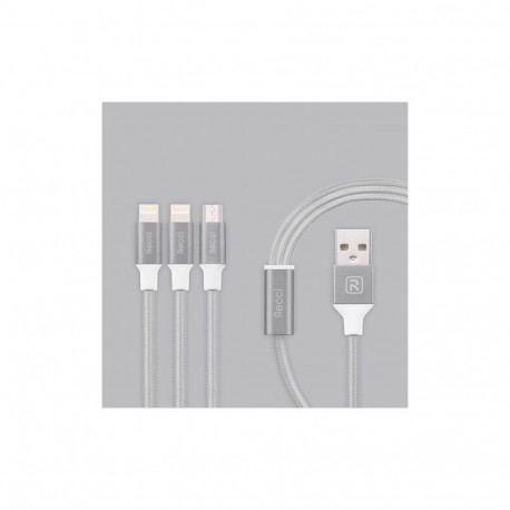 Recci Universal Delicate RCS-H120 3 in 1 Micro USB + 2 x Lightning Fast Charging 1,2 m Grey