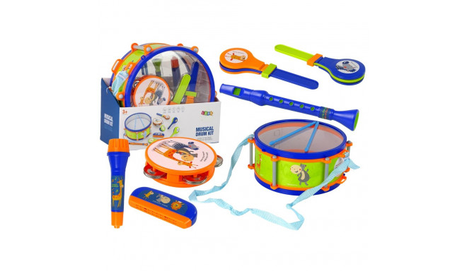 Instrumenty Muzyczne Zestaw Bęben Tamburyn Flet Kołatka Harmonijka Zwierzęta