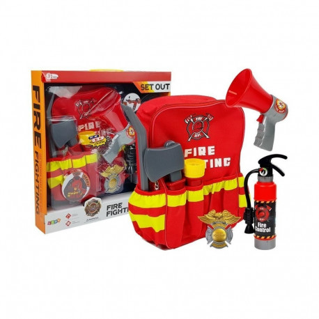 tuletõrjuja komplekt seljakott taskulamp tulekustuti megafon tarvikud punane