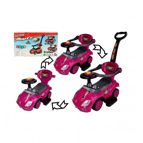 Mega Car laste pealistutav auto 3-ühes lükkesanga ja hoiulaekaga, roosa