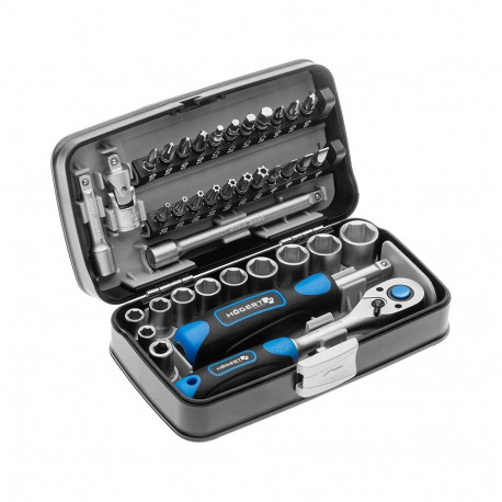 Hogert Tool Set HT1R462, 38 pcs, 1/4" sockets: 5.5-14 mm, 72 teeth, high quality materials, reinforc