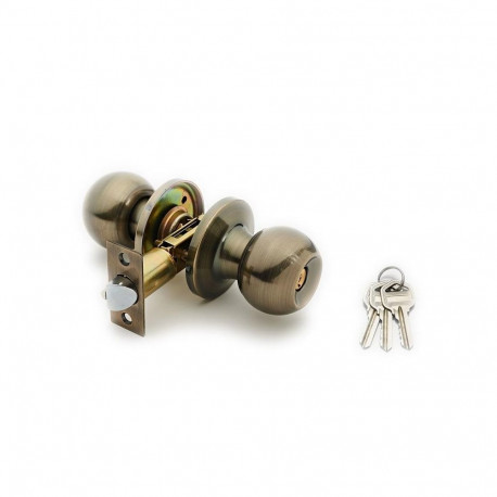 DOOR KNOB LOCK 607 AB 3 KEYS ANTIQ BRASS