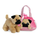 AURORA Fancy Pals plush toy pug in a bag, 20 cm