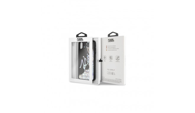 Karl Lagerfeld KLHCI65KSIGMU iPhone Xs Max must kõva ümbris Signature vedel sädelevate litritega