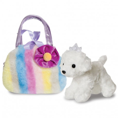 AURORA Fancy Pals Plush Puppy in a purple bag, 20 cm