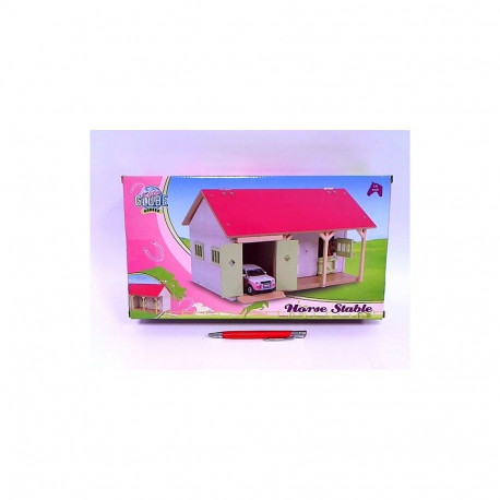 Wooden stable with two stalls 34x22x19cm pink 1:32