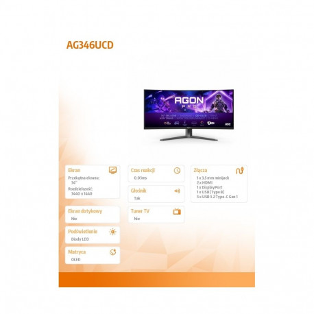Monitor AG346UCD 34-tolline 175Hz kumer QD-OLED HDMIx2 DP kõlaritega