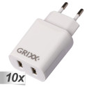 10x1 Grixx toiteadapter 220V kahe USB A valge