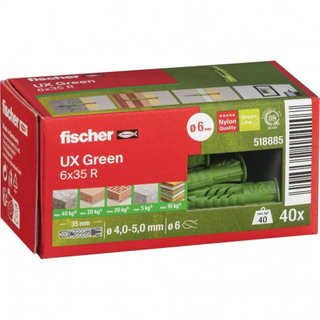 Fischer universaalne dübel UX 6x35 äärega, roheline