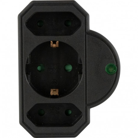 REV Plug Adapter 3-fold with Surge Protection, black