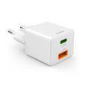 Hama laadija mini 30W PD/QC 1x USB-C, 1x USB-A valge