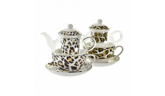 Teapot DKD Home Decor Leopard Crystal Porcelain Brown Transparent White (2 Units)