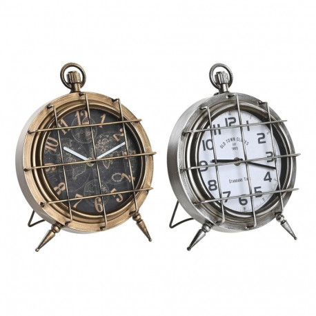 Table clock DKD Home Decor World Map 22 x 17 x 29 cm Crystal Silver Black Golden White Iron (2 Units