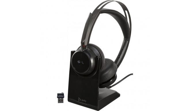 Poly Voyager Focus 2 -Bluetooth-peakomplekt laadimisalusega, Microsoft Teamsi sertifikaadiga