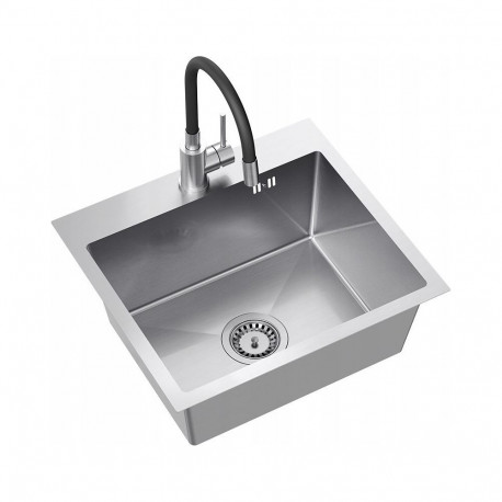 QUADRON LUKE 100 sink, steel sink (50x45x20) with 1-bowl siphon without + battery with flexible stee
