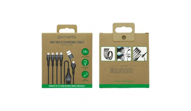 USB-C/USB-A kaabel 4smarts 4in1 1,2 m must