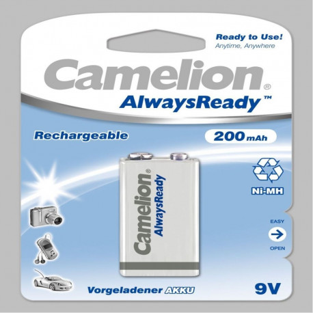 Camelion 9V/6HR61, 200 mAh, AlwaysReady Rechargeable Batteries Ni-MH, 1 pc(s)