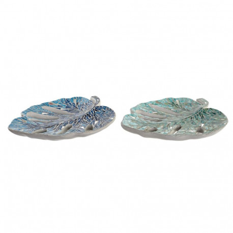 Centerpiece DKD Home Decor 43 x 36 x 9 cm Blue Green 45 x 36 x 9 cm Leaf of a plant