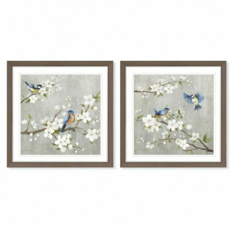Kangas DKD Home Decor 63 x 3 x 63 cm 60 x 3 x 60 cm Linnud Shabby Chic (2 Ühikut)