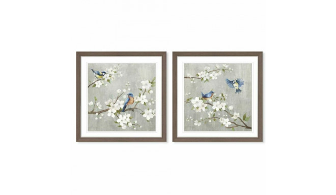 Canvas DKD Home Decor 63 x 3 x 63 cm 60 x 3 x 60 cm Birds Shabby Chic (2 Units)