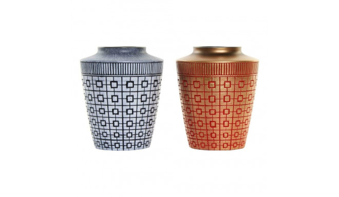 Vase DKD Home Decor 8424001822065 Blue Red Resin Golden Oriental 17 x 17 x 20 cm (2 Units)