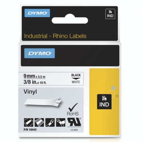 Dymo Schriftband (18443) must valge (S0718580)
