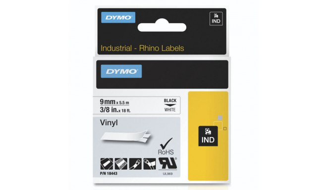 Dymo Schriftband (18443) must valge (S0718580)