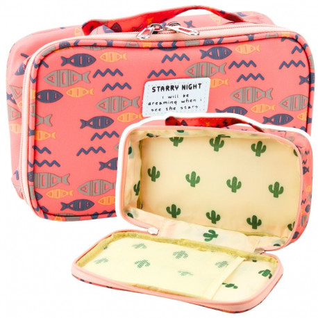 koolipinal korraldaja kosmeetikakott lisatasku kalad roosa 22,5cm