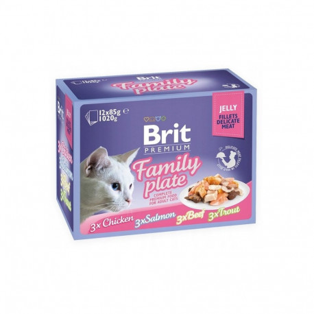 Wet Cat Food - BRIT Premium Family Plate Fillets In Jelly Mix Of Flavors 12x85g